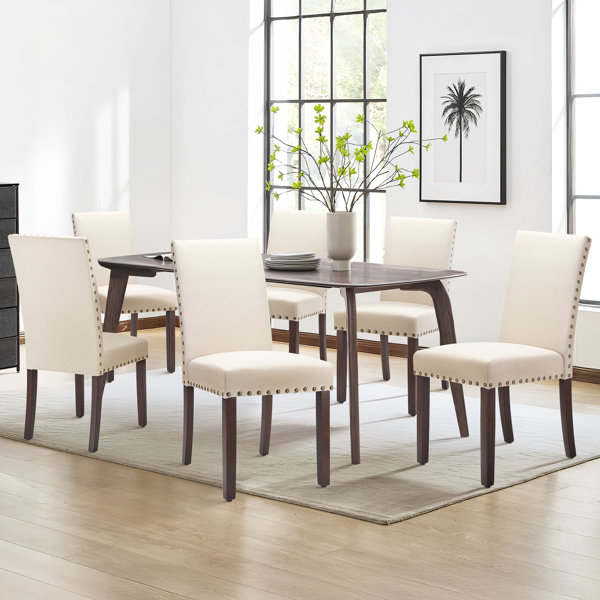 6 Upholstered Dining Chairs Dark Wood Legs | Wayfair